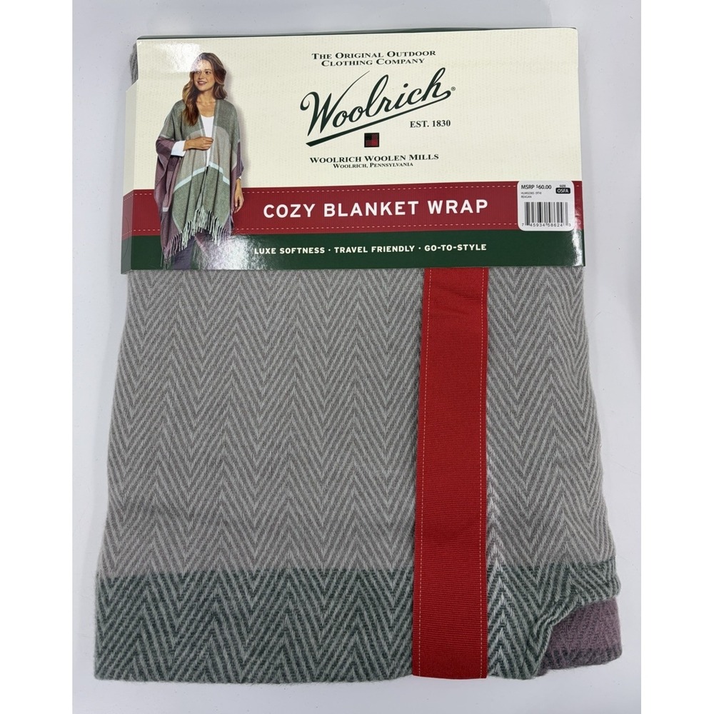 New Woolrich Cozy Blanket Wrap Reagan One Size Shawl Fringe Herringbone